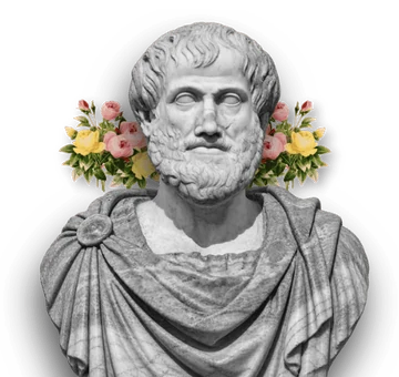 Tượng bán thân Aristotle bằng đá cẩm thạch, hai bên tai cài hoa pastel